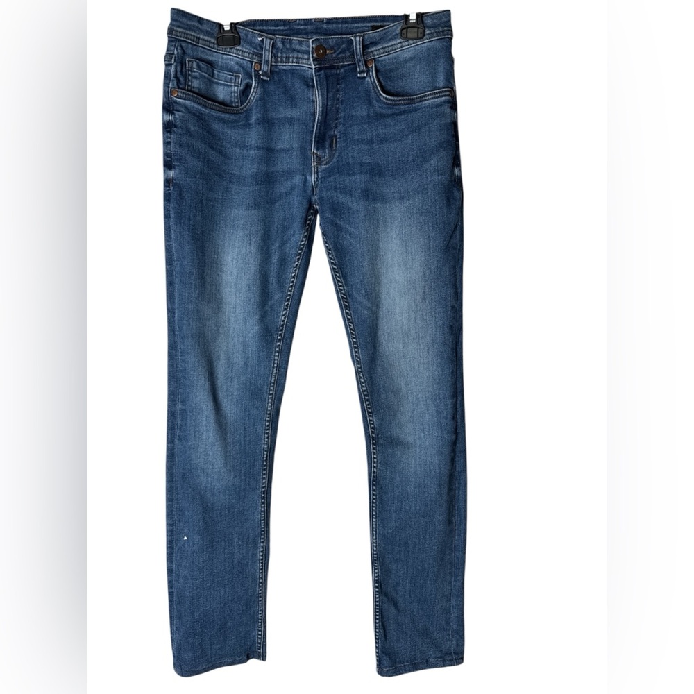 Slim Fit Blue Jeans with Faded Texture